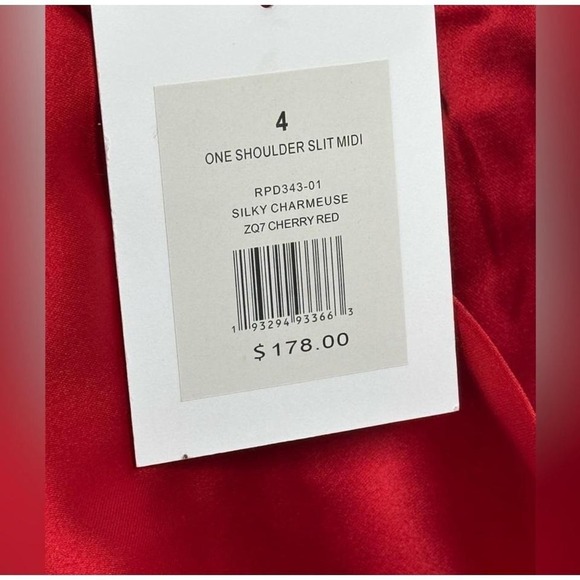 Rachel Parcell Red Silky Charmeuse One Shoulder‎ Slit Midi Dress 4 - Picture 3 of 8